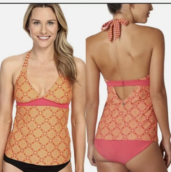 prAna, Lahari, Tankini, Top, Neon Orange Sundial, Hook Closure - Picture 1 of 5